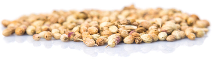 Coriander seed over white background