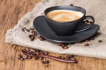 Coffee cup and coffee beans