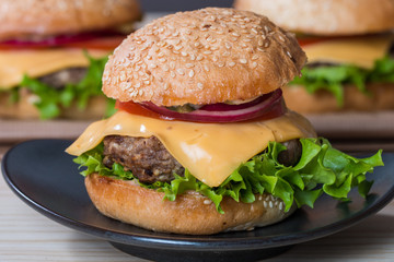 Closeup of classic burger