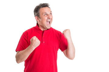 Excited football fan screaming