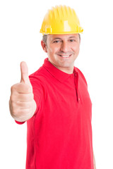 Positive builder showing thumb up