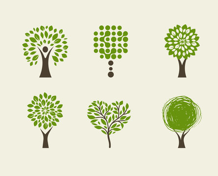 Collection of green tree - logos and icons
