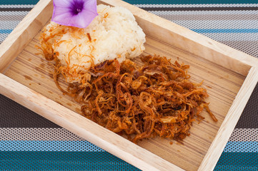 Sticky Rice With Fried Pork in, Thai food