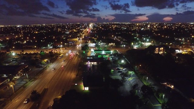 Aerial video of shopping centers at night