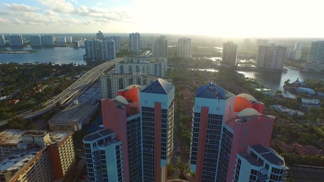 Aerial video of highrise buildings in Sunny Isles Beach FL