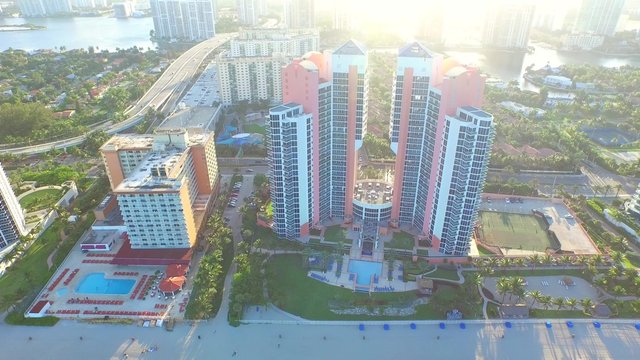 Aerial video of highrise buildings in Sunny Isles Beach FL