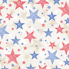 Background with Seamless pattern with red and blue stars for  In