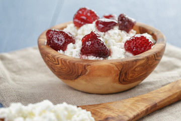 cottage cheese with preserved strawberry