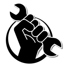 Fist revolution symbol with wrench, vector