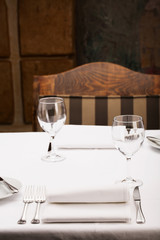 Fine dining restaurant elegant table setting.
