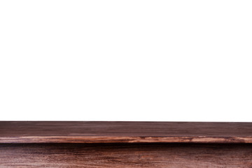 Empty wooden table with white background