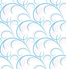 Ornamental grey and purple curls and spirals on white background