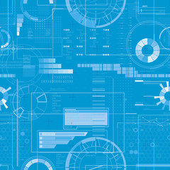 Computer monitor graphics in blue tints