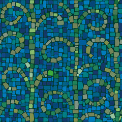 Mosaic pattern of seaweed in cold colors