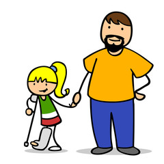 Vater und Tochter mit Gips am Bein