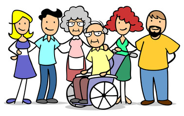 Familie mit Senior im Rollstuhl