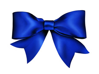 Blue ribbon knotted bow. Airbrush illustration handmade.