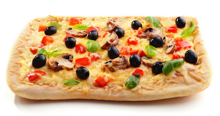 Delicious homemade pizza isolated on white