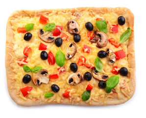 Delicious homemade pizza isolated on white