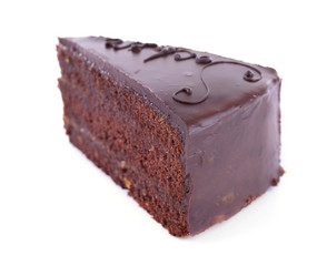 Piece of chocolate cake isolated on white