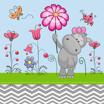 Cute Hippo with a Flower