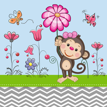 Cute Monkey with a Flower
