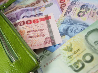 Thai Notes Money in the Green Purse