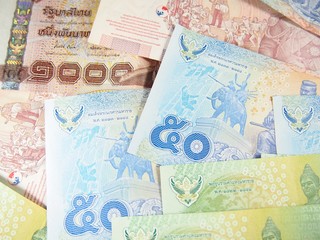 Banknotes on Thai Baht Money Background
