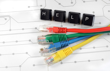 IT help, assistance, network cables circuit board background