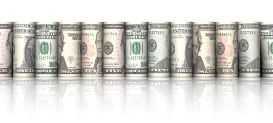line of rolled dollar bills
