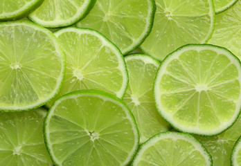 Sliced fresh limes, closeup