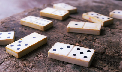 Old domino game on wood background - Powered by Adobe