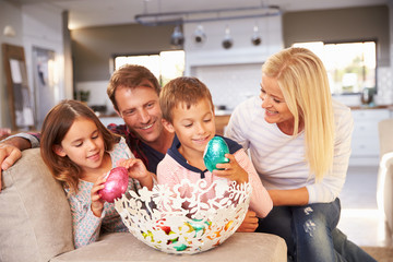 Family celebrating Easter at home