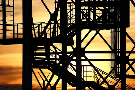 Steel grid structure in sunset