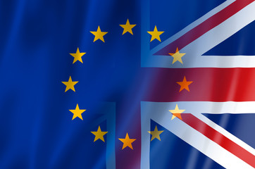 UK, EU flag concept. United Kingdom & European Union flags