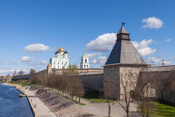  Pskov Kremlin spring sunny day, Russia