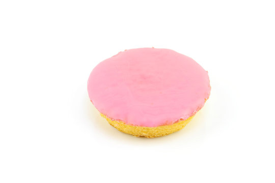 Typical dutch pastry called "roze koek"(pink cake). Its a flat cake with fondant glazing