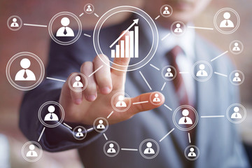 Man with chart web business diagrams online sign