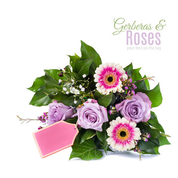 Fototapeta Bouquet of pink and purple flowers isolated on white
