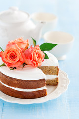 Obraz na płótnie Canvas Carrot cake with cream cheese frosting, selective focus