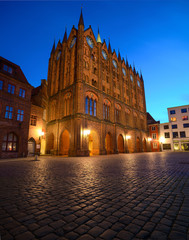 Old Town Hall and St. Nicolas Church in the evening, Stralsund,