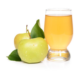 Glass of apple juice and apples, isolated on white