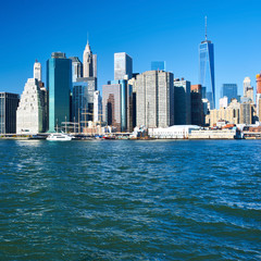 Naklejka premium Lower Manhattan skyline view from Brooklyn