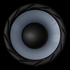 Blue audio speaker isolated on black background