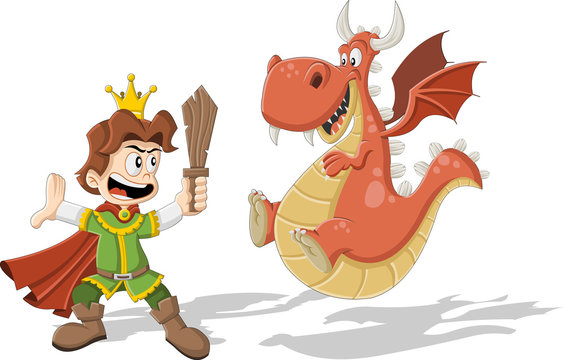 Cartoon princes with dragon flying
