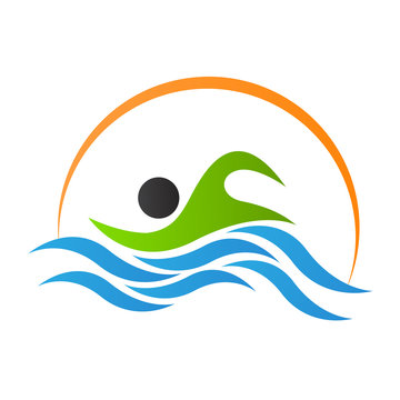 Swimming logo design isolated on white background.