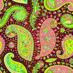 Vintage floral motif ethnic seamless background.