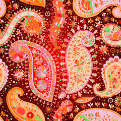 Vintage floral motif ethnic seamless background.