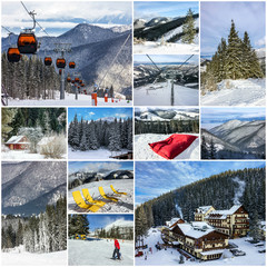 Collage: Winter mountain ski resort landscapes