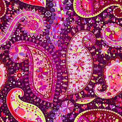 Vintage floral motif ethnic seamless background.